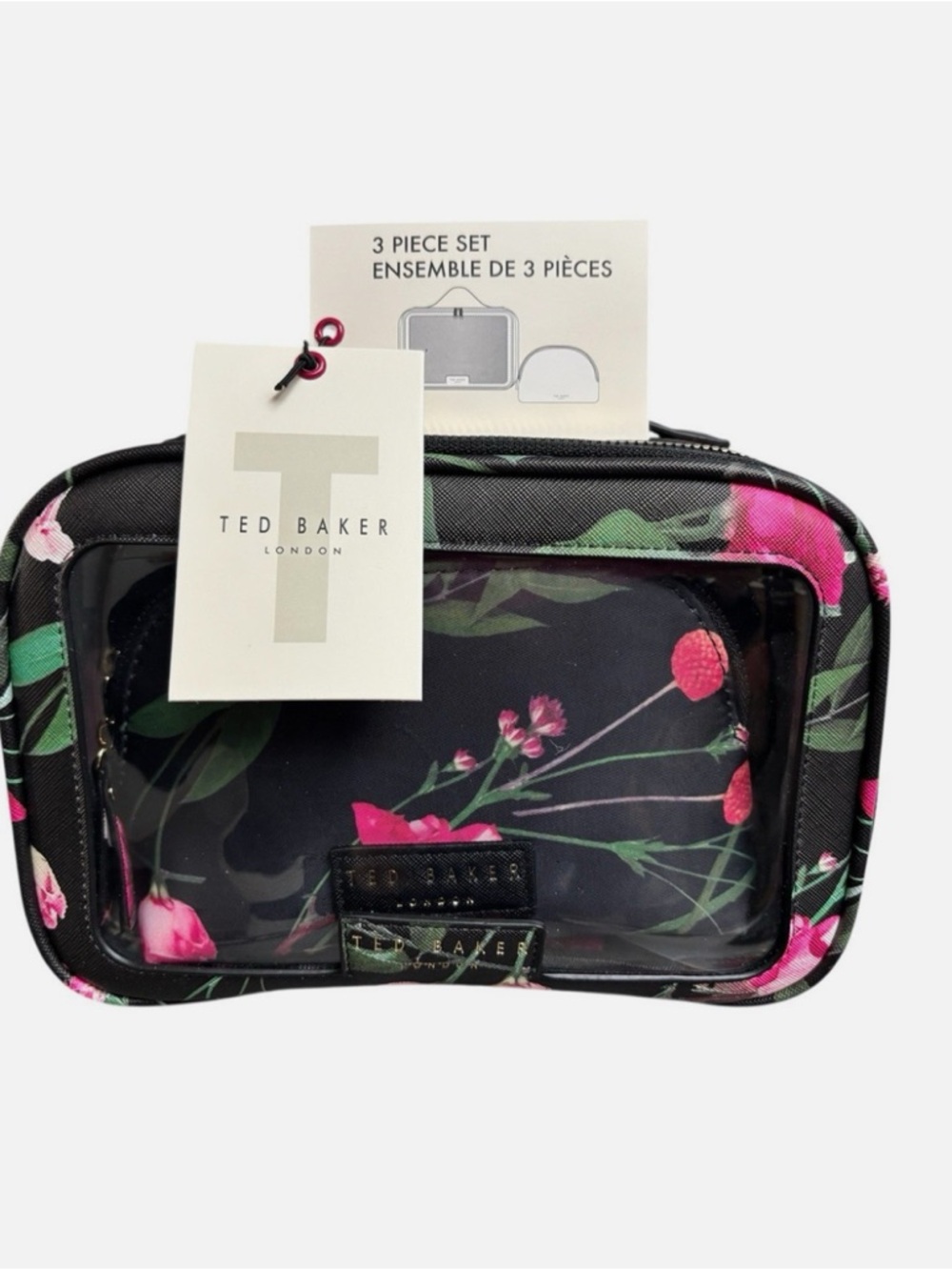 Ted Baker NWT 3 Piece Cosmetic Bags Pouch Set Black Floral $75 Retail - Picture 8 of 11